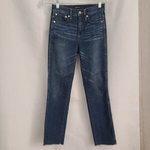 J Crew Jeans Womens Sz 25 Denim Dark Wash Vintage Straight Frayed Hem Jean